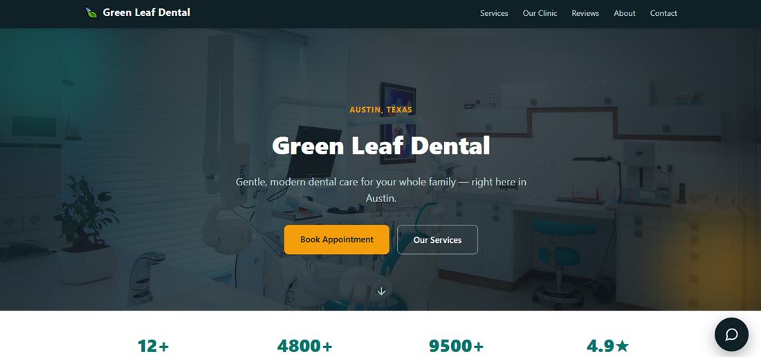 Homepage of Green Clinic, a medical clinic website demo