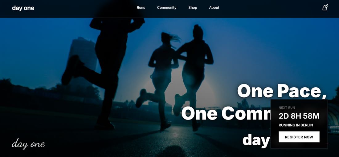 Day One Run event website homepage