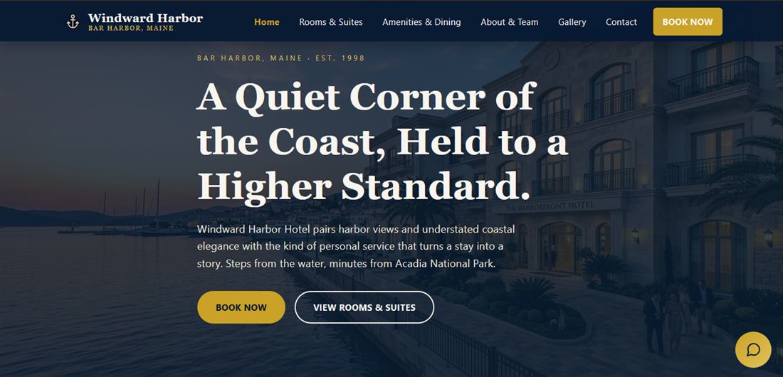 Homepage of Our Hotel, a hospitality website demo